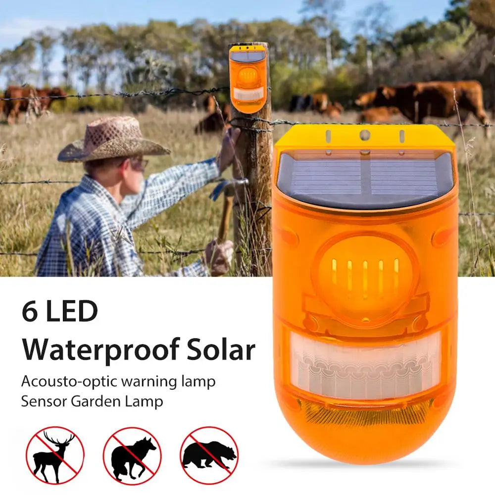Ahuyentador de Animales Alimentado por Energía Solar con Alarma - Protección Eficaz Contra los Animales