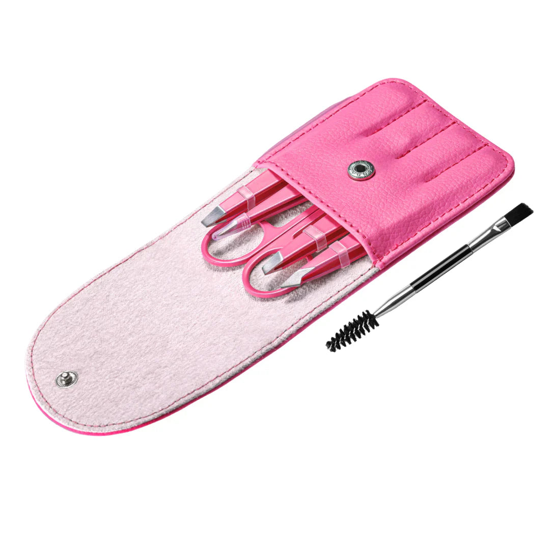 Juego de Pinzas de Precisión - Kit de Cejas de 6 Piezas con Estuche de Viaje