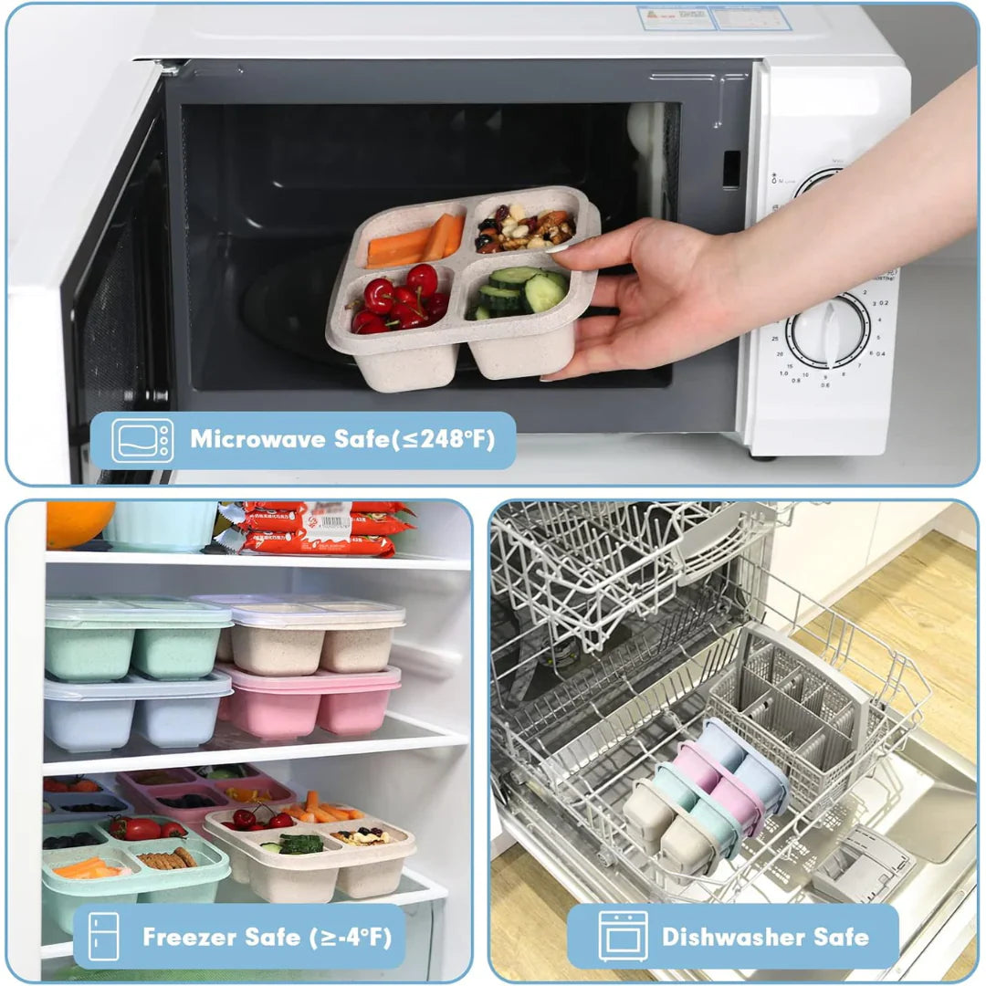 Cajas De 4 Compartimentos Para Comida Preparada De Estilo Bento En Un Pack De 4 - Sostenibles Y Prácticas