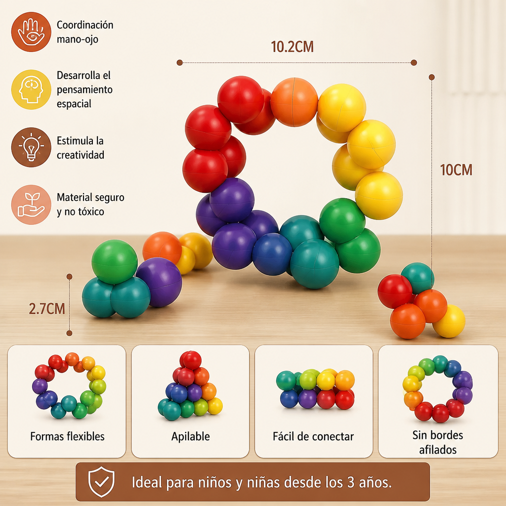 Set de construcción 3D con bolas de colores – juguete educativo creativo para niños que desarrolla la motricidad fina