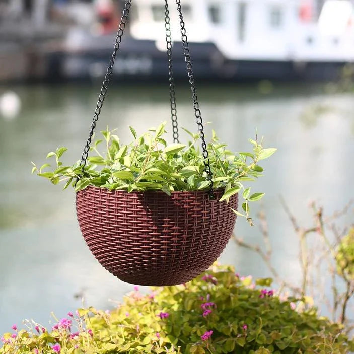 Cesto Colgante Tejido para Plantas con Cadena - Ideal para Balcón y Jardín