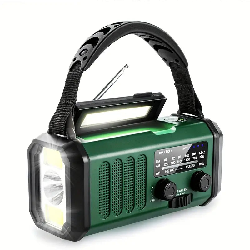 Radio Solar de Emergencia con Powerbank - Radio de Manivela con Linterna Led para Camping y Exteriores