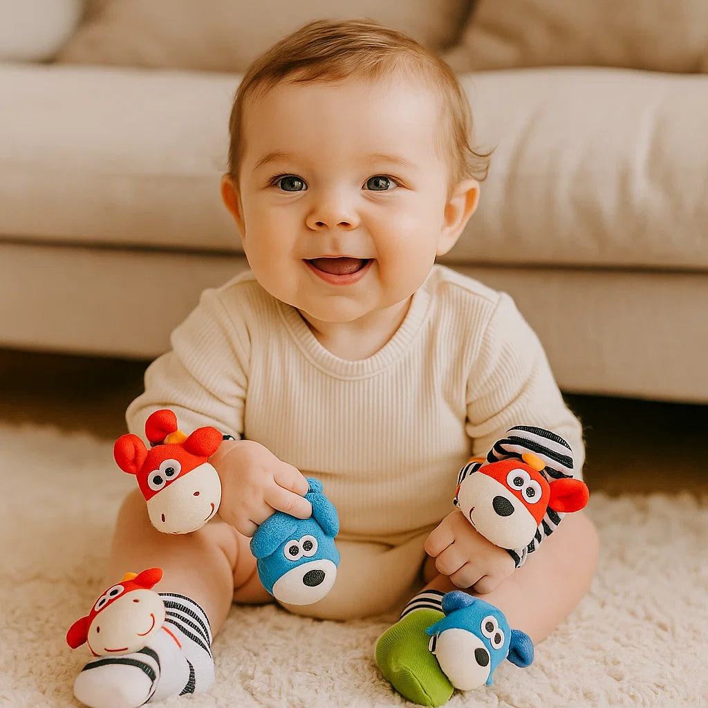 Juego de muñeca y calcetín sonajero para bebé | Juguetes sensoriales de colores para el aprendizaje temprano y el desarrollo de habilidades motoras