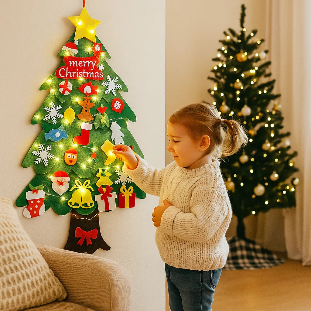 DIY Árbol de Navidad de fieltro para niños | Decoración de pared segura con adornos extraíbles para jugar y divertirse en vacaciones