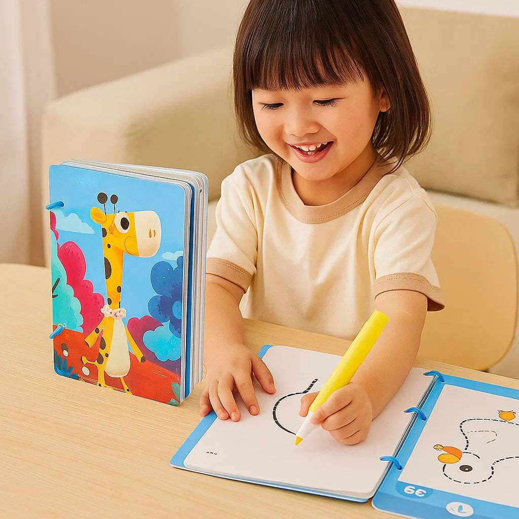Libro de entrenamiento de control del lápiz para niños | Práctica de dibujo reutilizable para aumentar la concentración y la coordinación entre manos y ojos