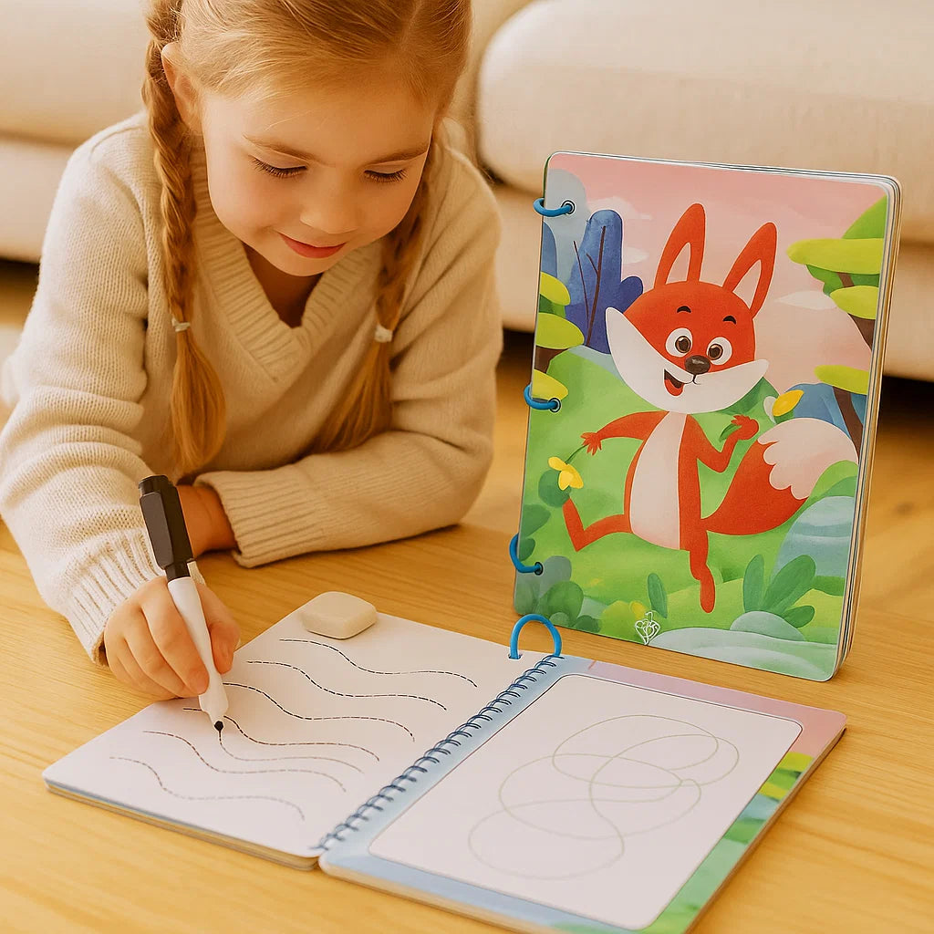 Libro de entrenamiento de control del lápiz para niños | Práctica de dibujo reutilizable para aumentar la concentración y la coordinación entre manos y ojos