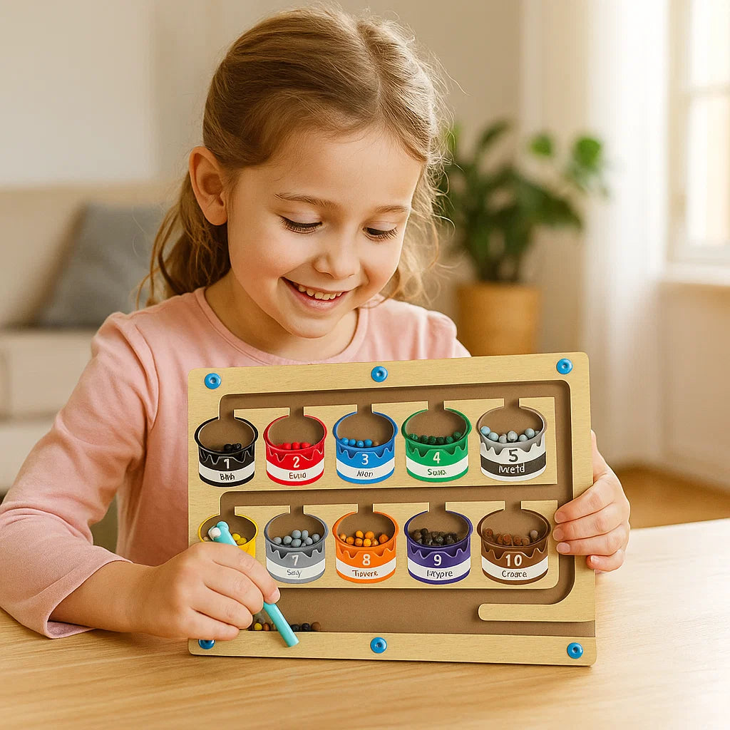 Tablero magnético de madera para contar ⎜ Juego de clasificación de colores con bolígrafo para el aprendizaje temprano y la motricidad fina