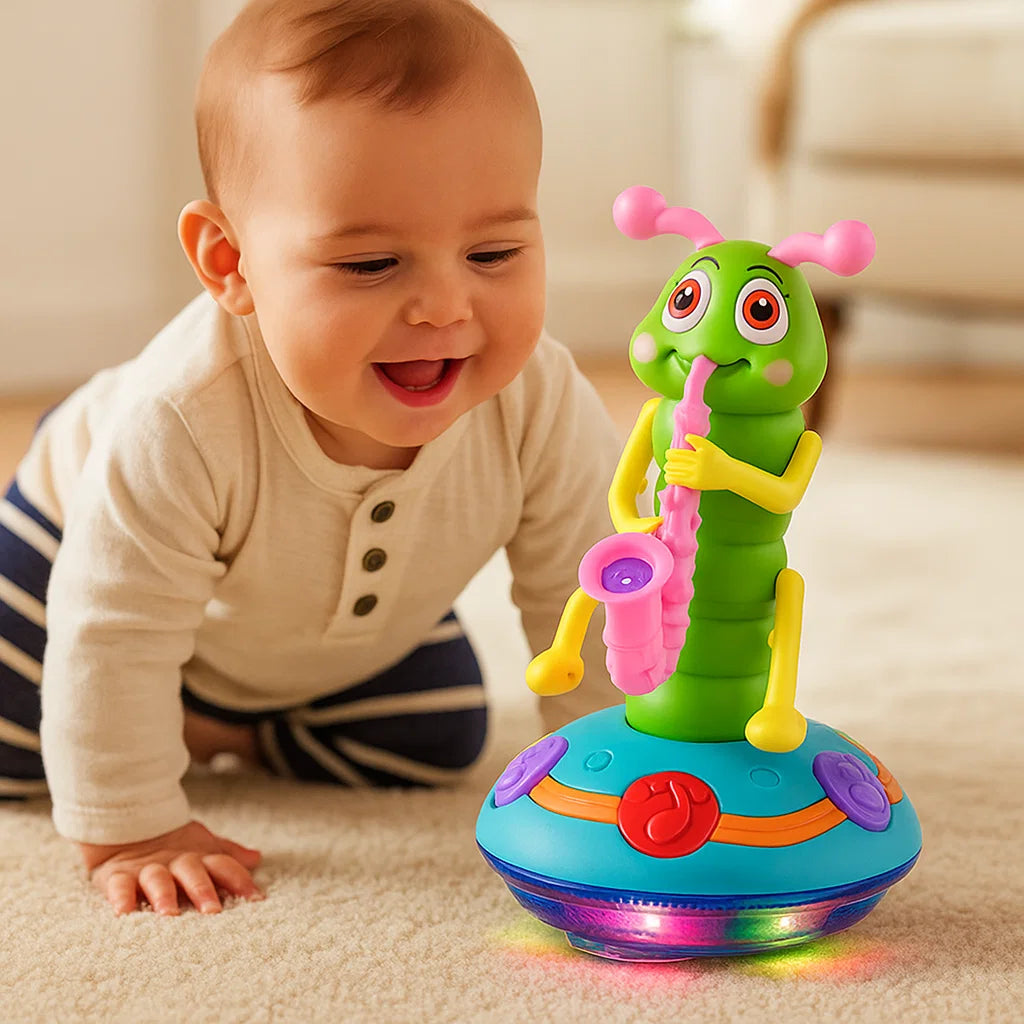 Juguete musical para gatear para bebés | Oruga giratoria con luces y sonido para el aprendizaje temprano y el movimiento divertido