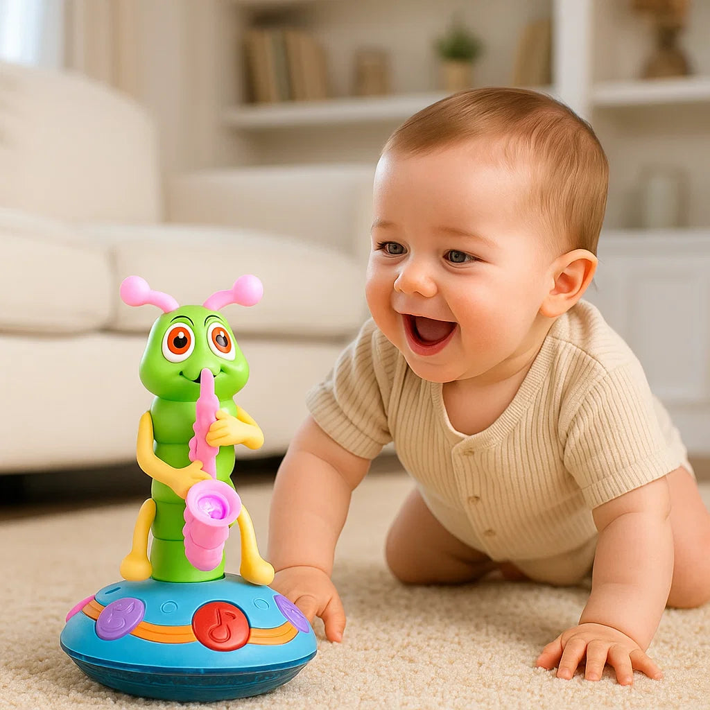 Juguete musical para gatear para bebés | Oruga giratoria con luces y sonido para el aprendizaje temprano y el movimiento divertido