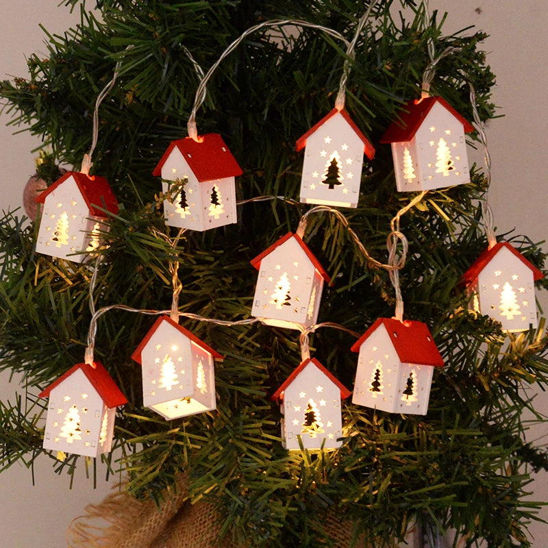 Casitas De Navidad De Madera Con Iluminación Festiva
