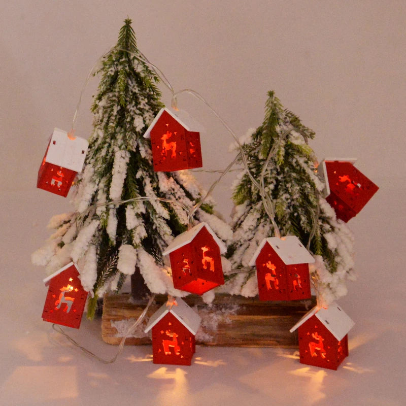 Casitas De Navidad De Madera Con Iluminación Festiva