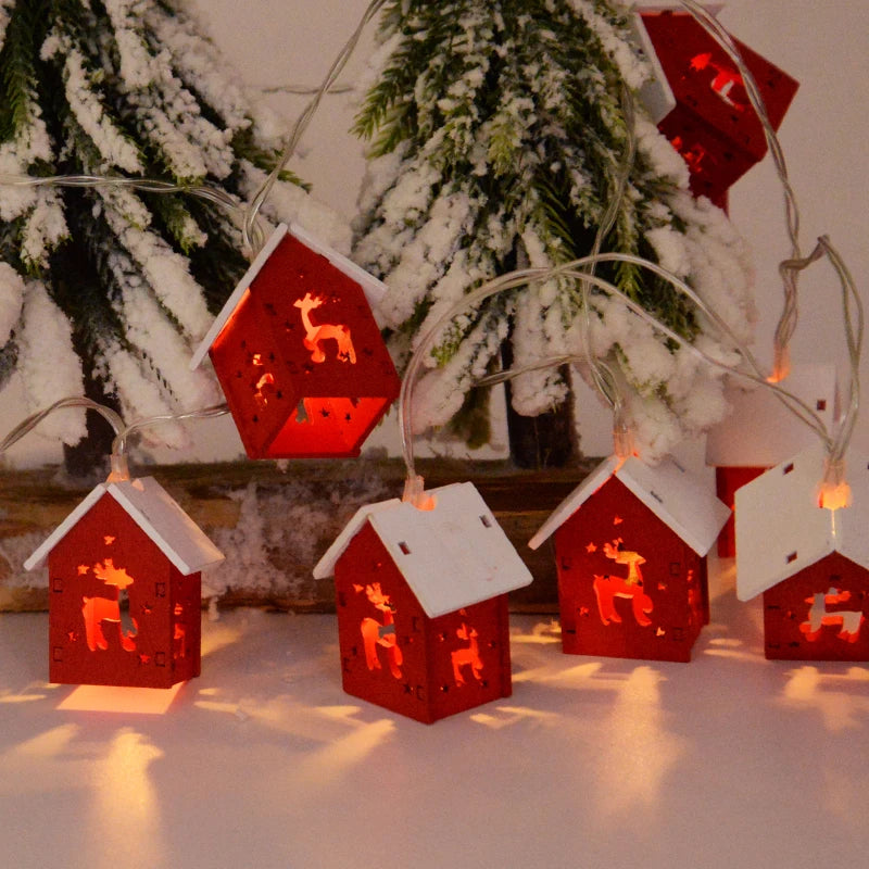 Casitas De Navidad De Madera Con Iluminación Festiva