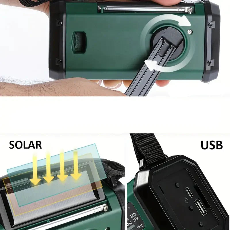 Radio Solar de Emergencia con Powerbank - Radio de Manivela con Linterna Led para Camping y Exteriores