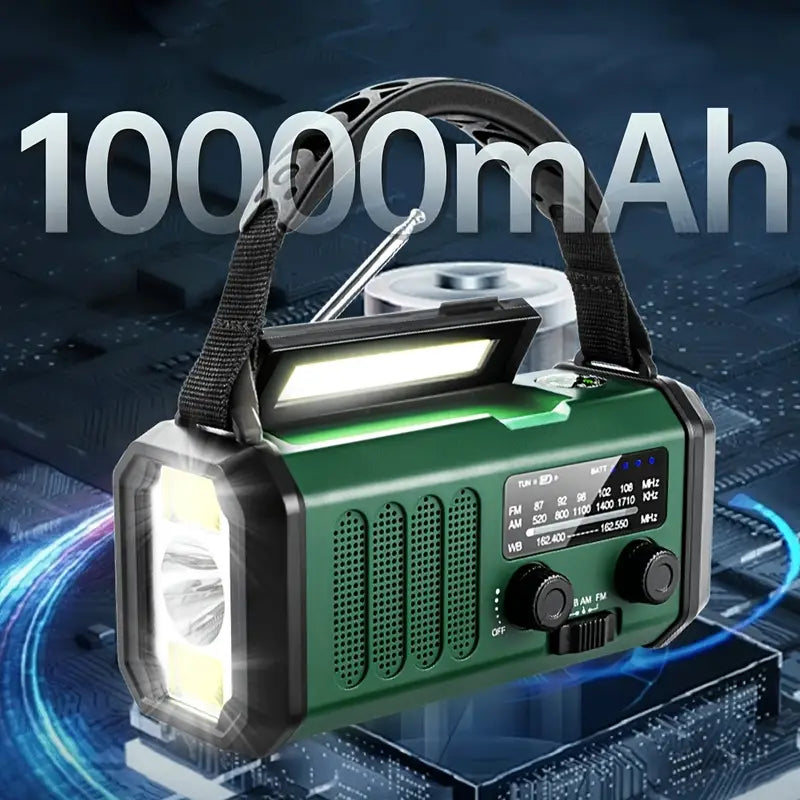 Radio Solar de Emergencia con Powerbank - Radio de Manivela con Linterna Led para Camping y Exteriores
