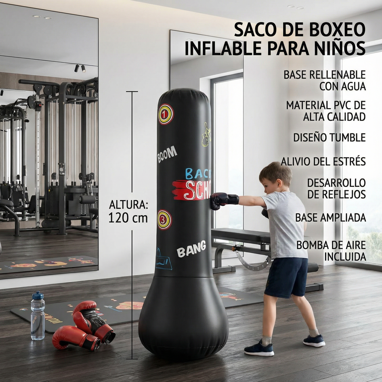 Saco de boxeo inflable para niños con relleno de agua