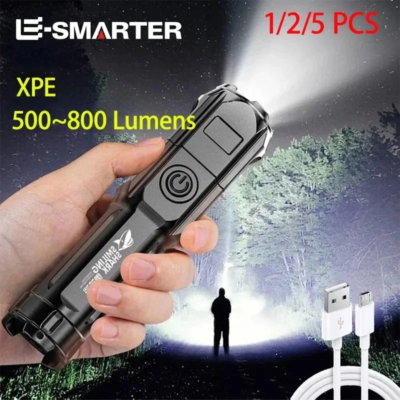 Potente Linterna Led Con Zoom Lámpara De Camping Usb Recargable