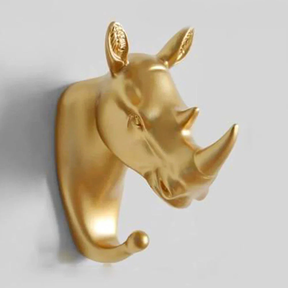 Lujoso Gancho de Pared Dorado con Cabeza de Animal para Llaves