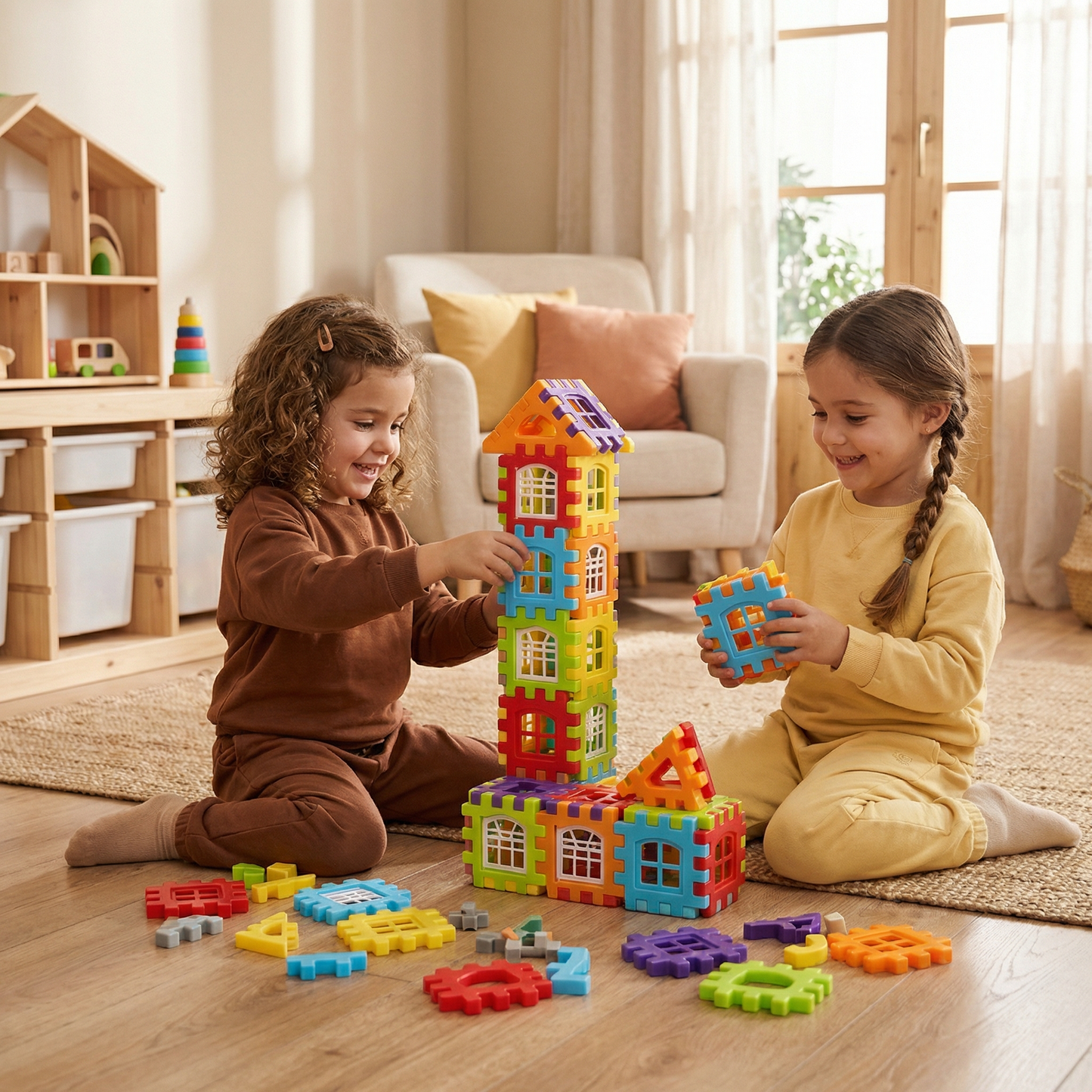 Juego de bloques de construcción para niños | Juguete de construcción creativa con ventanas