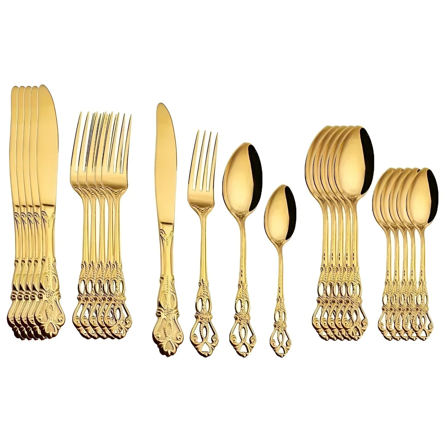 Lujoso Juego De Cubiertos De Oro De 24 Piezas Con Elegante Decoración