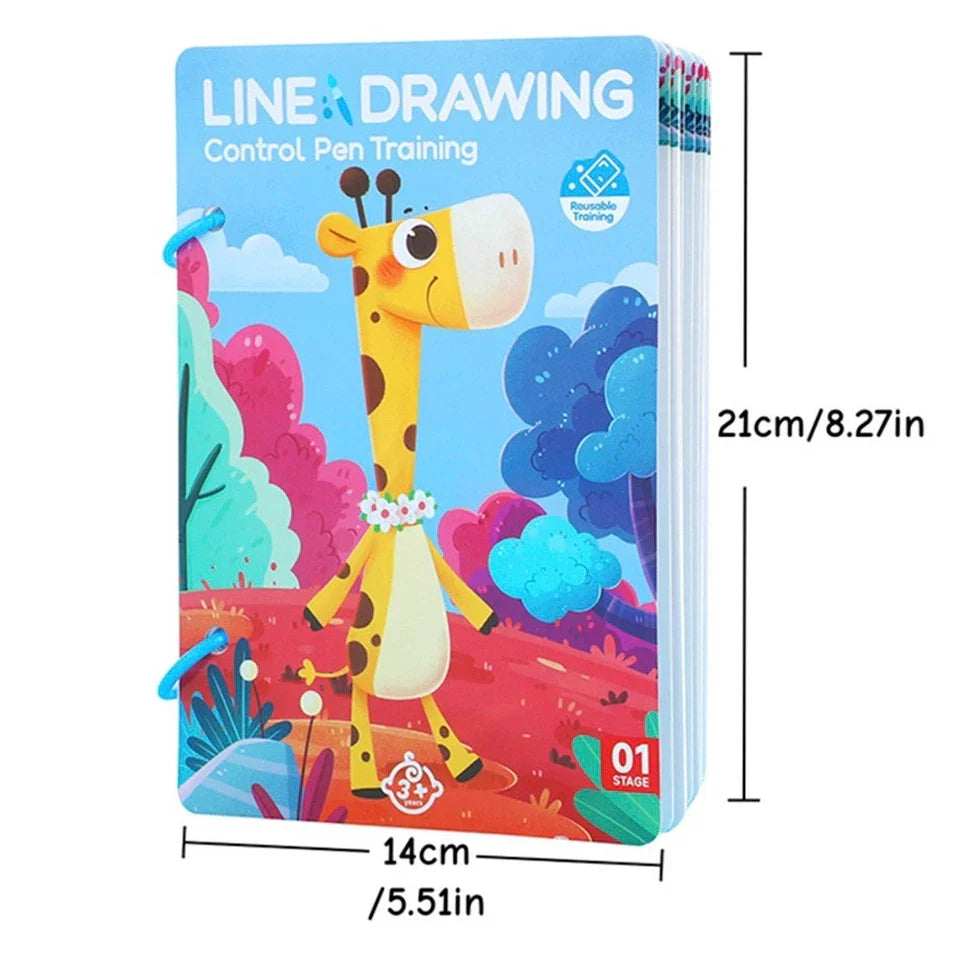 Libro de entrenamiento de control del lápiz para niños | Práctica de dibujo reutilizable para aumentar la concentración y la coordinación entre manos y ojos
