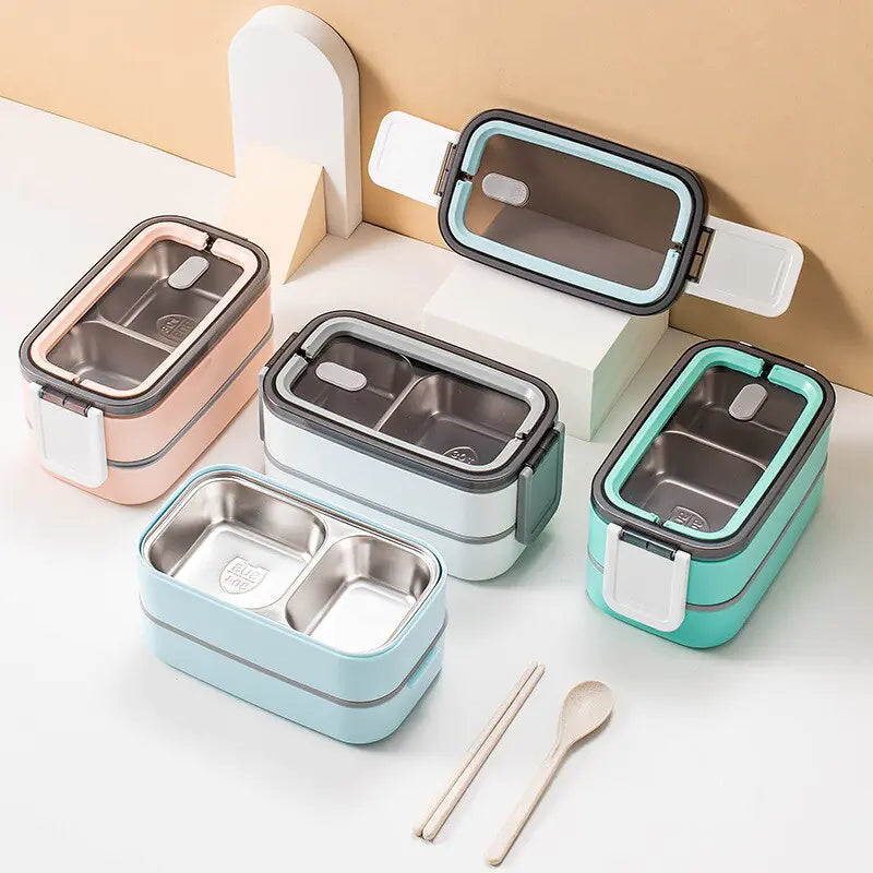 Fiambrera Bento De Acero Inoxidable De 2 Capas Con Tapa