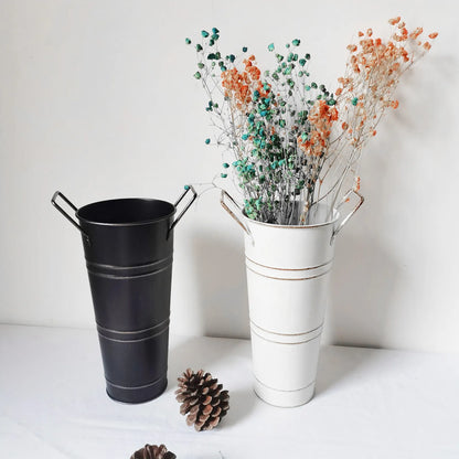Cubo de Flores de Hierro Retro con Asas - Macetero de Metal Decorativo para el Hogar