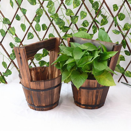 Maceta Cubo De Madera En Diseño De Barril Para Jardín Y Patio - Macetas Decorativas De Madera