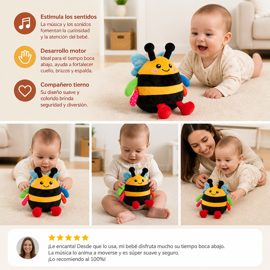 Abeja de Peluche Musical Interactiva para Jugar Boca Abajo