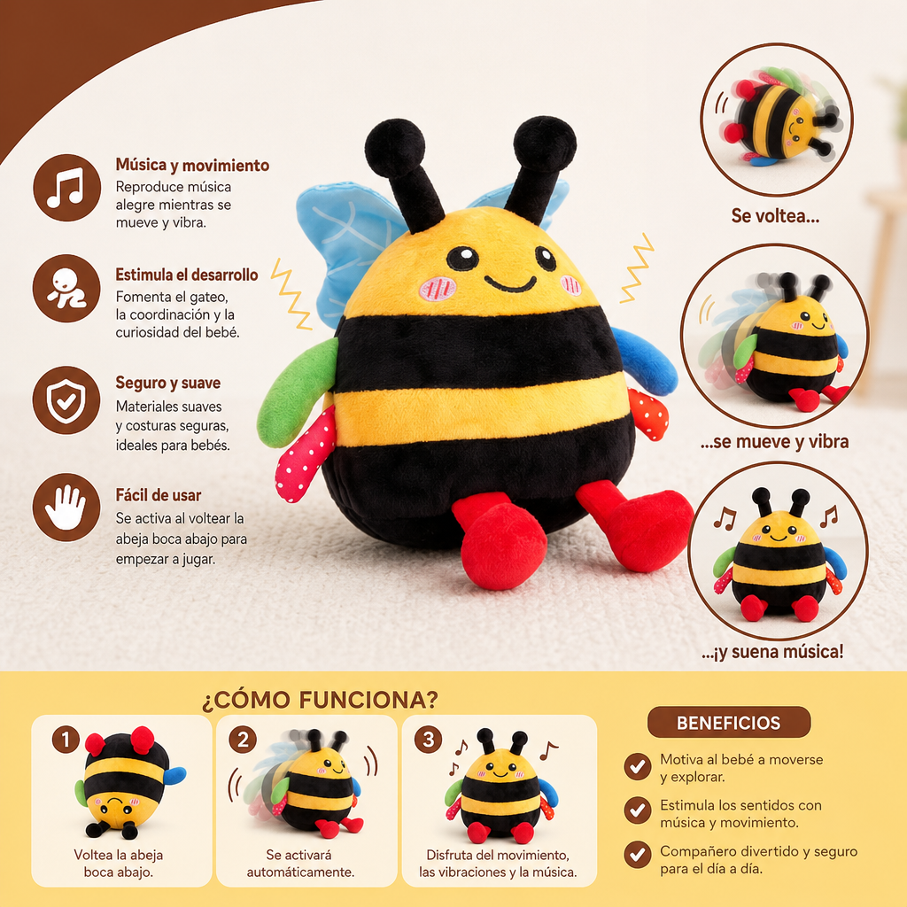 Abeja de Peluche Musical Interactiva para Jugar Boca Abajo