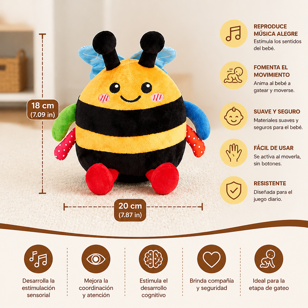 Abeja de Peluche Musical Interactiva para Jugar Boca Abajo