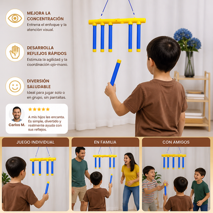 Juego de reflejos con palos que caen – Juguete de coordinación ojo-mano