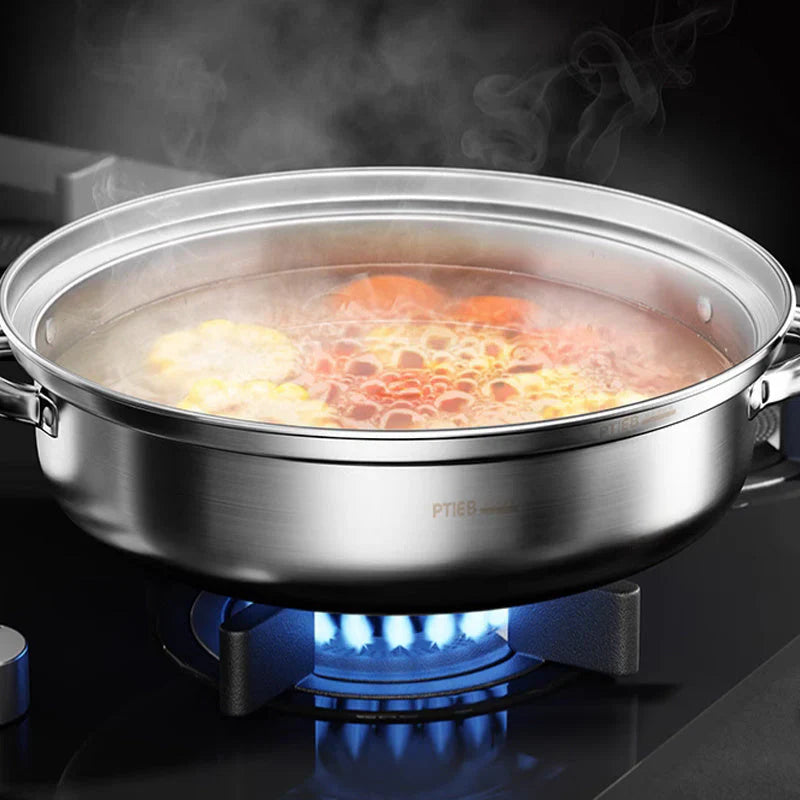 Cocedor Al Vapor De Acero Inoxidable De 3 Capas Con Tapa De Cristal Y Asas