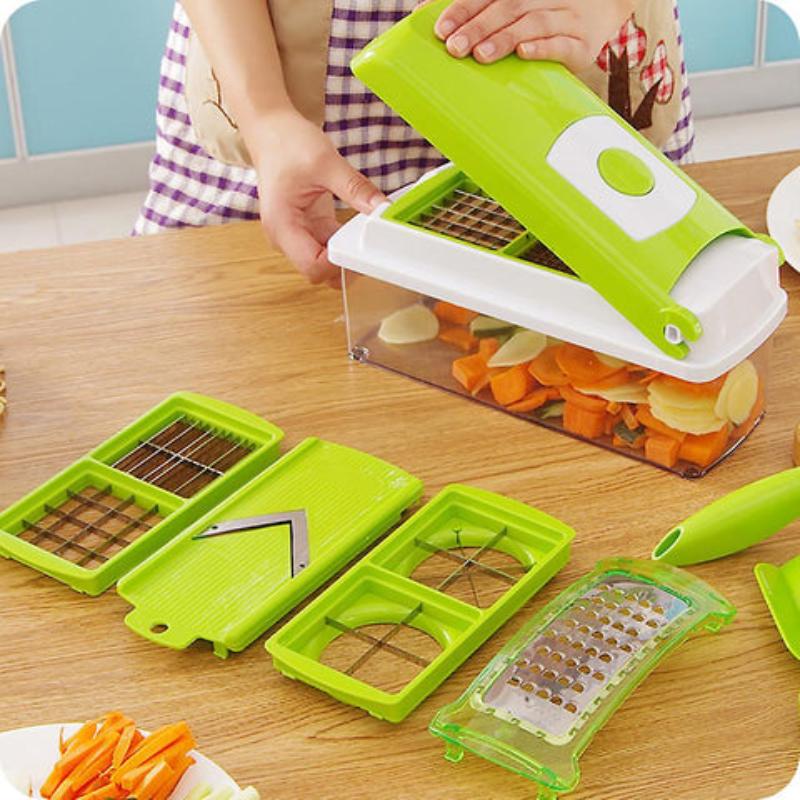Cortadora De Verduras Multifunción 12 En 1 Con Cuchillas Intercambiables Y Recipiente De Recogida