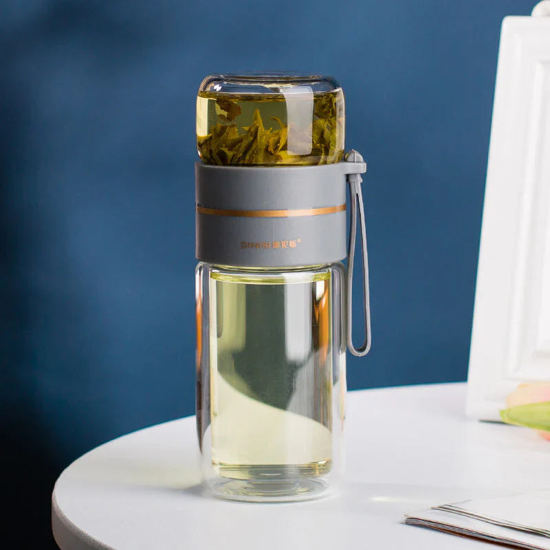 Botella De Vidrio De Doble Pared Con Colador E Infusor De Té