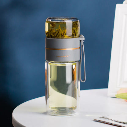 Botella De Vidrio De Doble Pared Con Colador E Infusor De Té