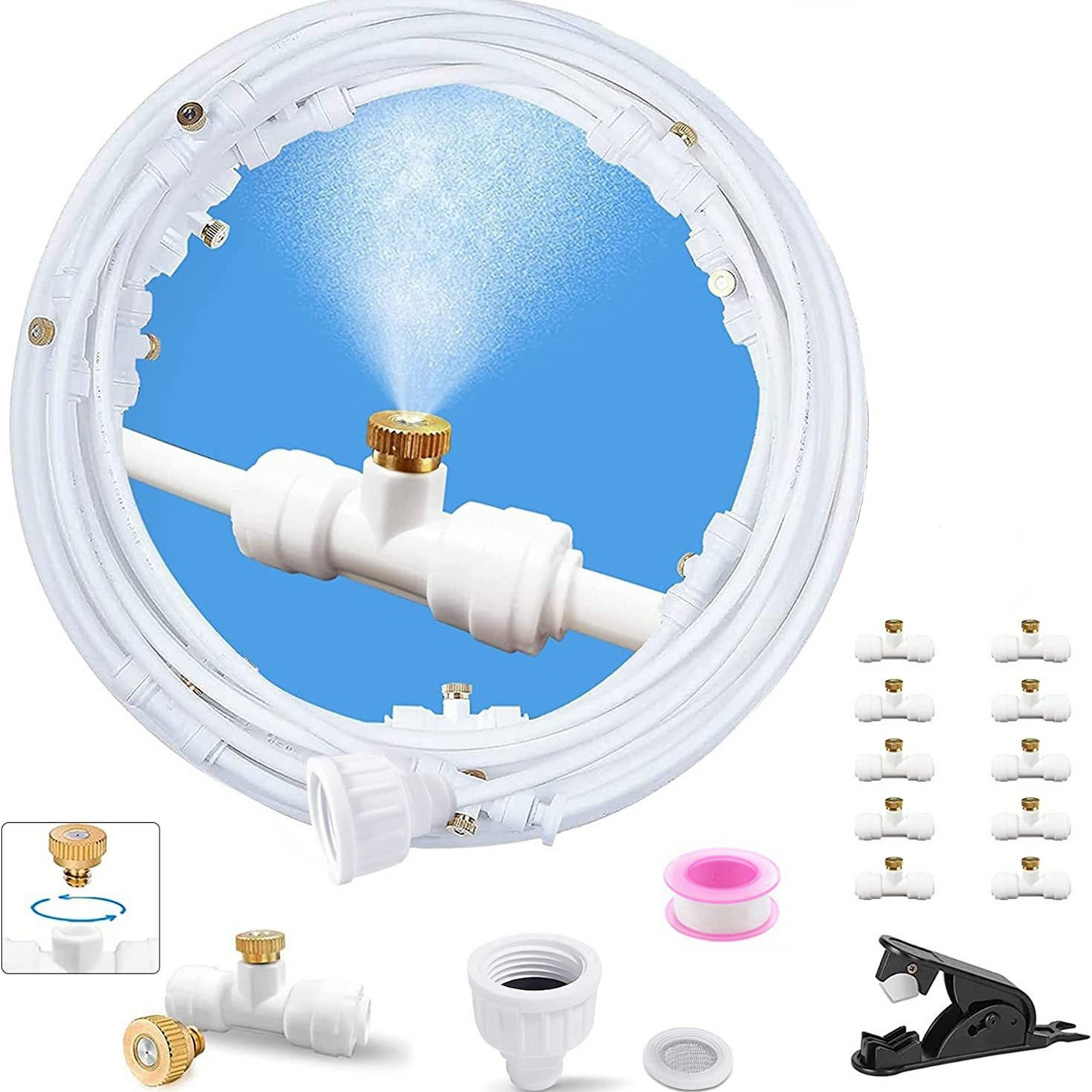Sistema de Nebulización para Patio y Jardín - Set de Pulverización de Refrigeración para Sombrilla y Pabellón