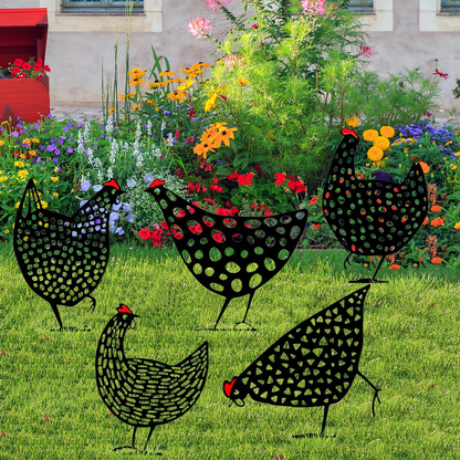 Gallinas Decorativas de Metal - Juego de Enchufes de Jardín para Uso en Exteriores las Gallinas Son Muy Divertidas