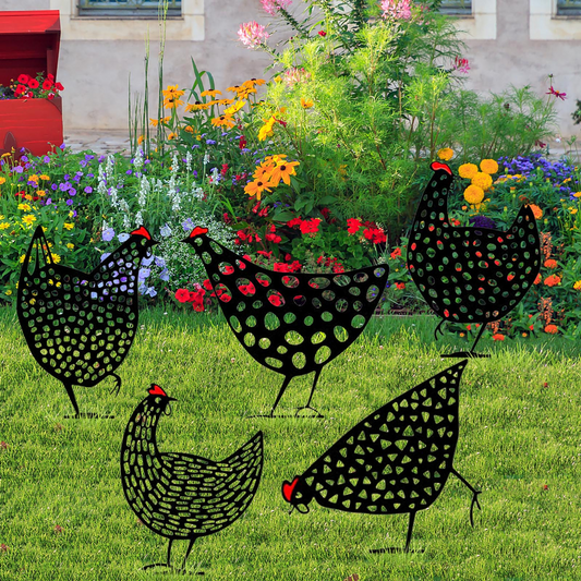 Gallinas Decorativas de Metal - Juego de Enchufes de Jardín para Uso en Exteriores las Gallinas Son Muy Divertidas