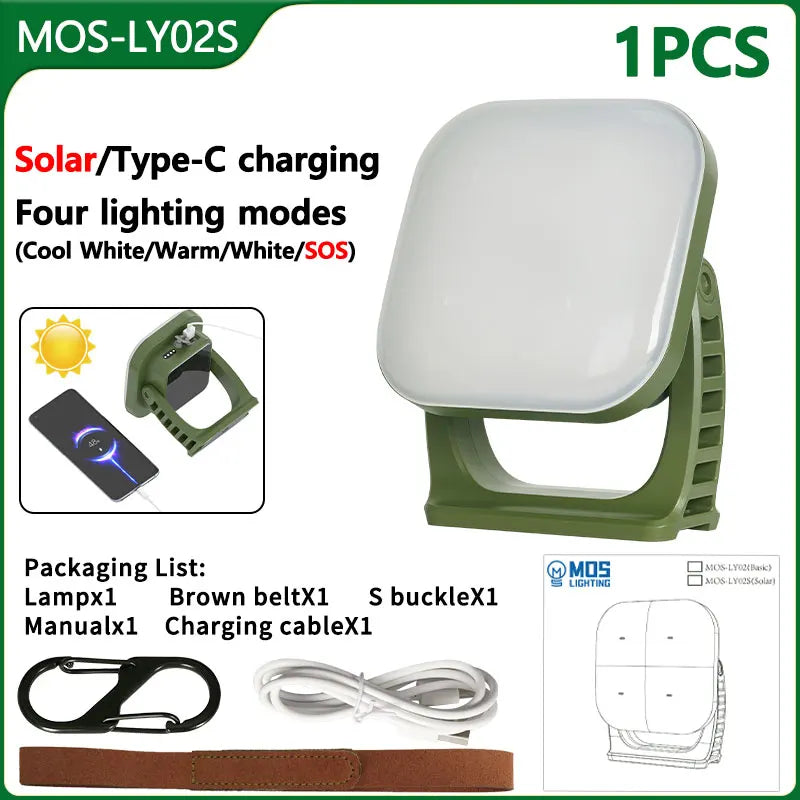 Lámpara de Camping Solar Recargable Led de 80w con Imán y Función de Zoom