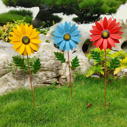 Girasol de Metal Decorativo para Jardín - Coloridos Tapones de Flores para Exterior y Paisaje