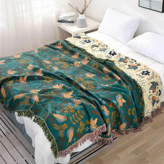 Manta Escandinava Reversible con Diseño de Pájaros