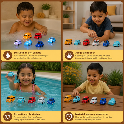Set de carritos luminosos para el baño – Juguetes de baño para bebés activados por el agua