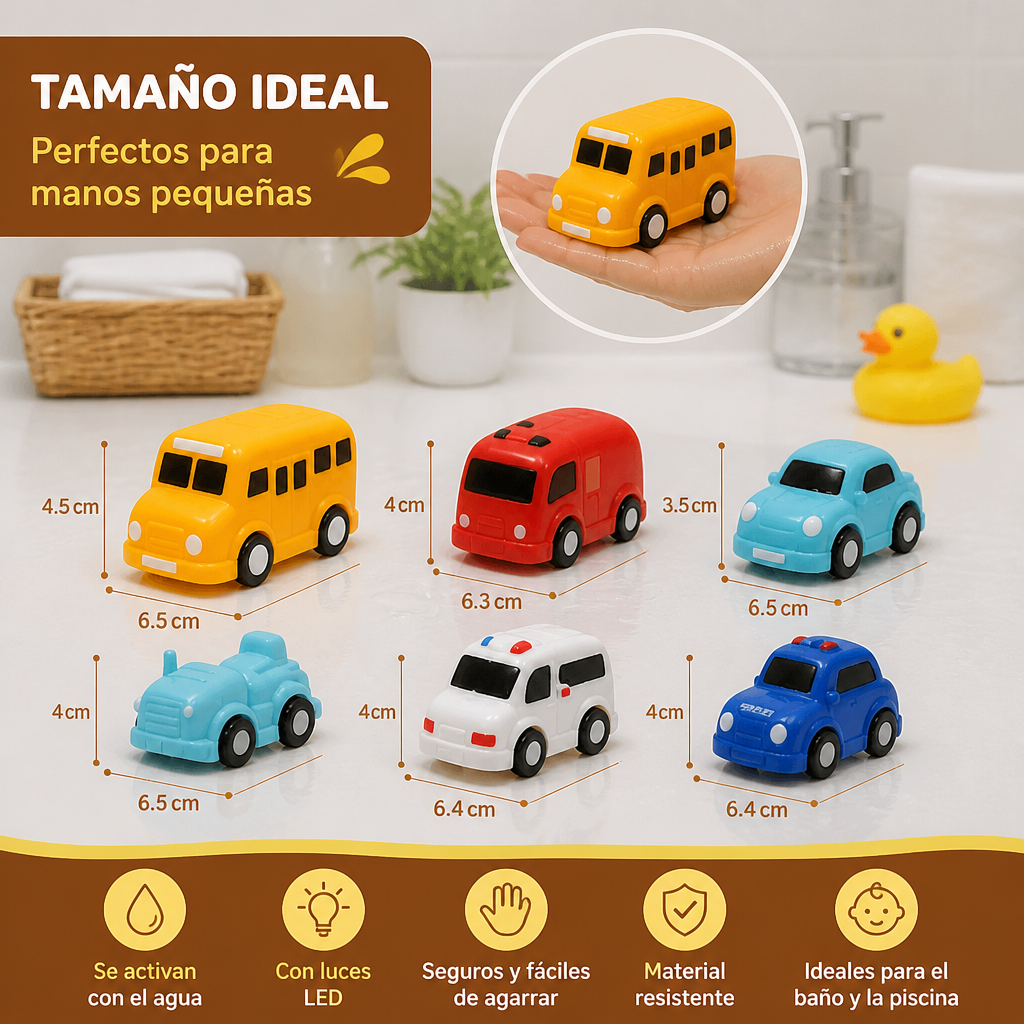 Set de carritos luminosos para el baño – Juguetes de baño para bebés activados por el agua