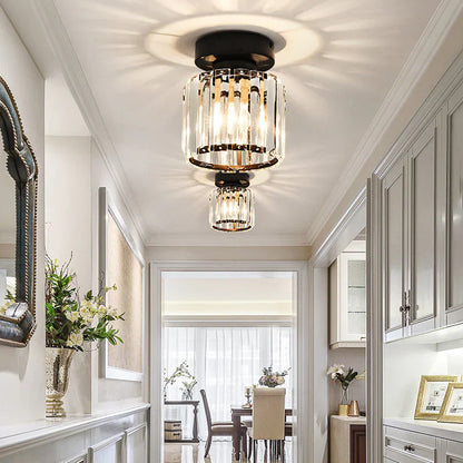 Moderna Lámpara De Techo De Cristal Con Detalles En Dorado Y Negro : Iluminación Con Estilo Para Su Hogar Luz De Techo De Cristal Con Detalles En Dorado Y Negro