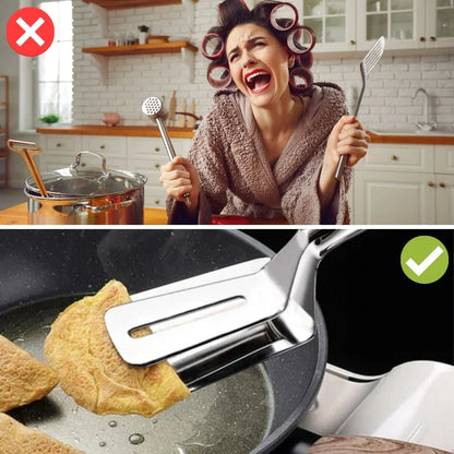 Volteador De Acero Inoxidable De Doble Cara Con Mango Antideslizante - Ideal Para Asar Y Asar A La Parrilla