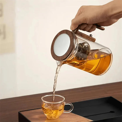 Elegante Tetera De Cristal Con Asa De Madera - Tetera Transparente Para Disfrutar Del Té Preciosa Tetera De Cristal Con Asa De Madera
