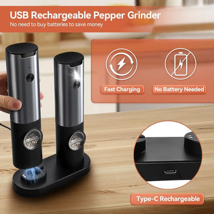 Elegante Molinillo Eléctrico de Sal y Pimienta con Batería Recargable