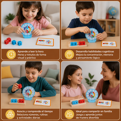 Juguete educativo Montessori para aprender la hora y el tiempo