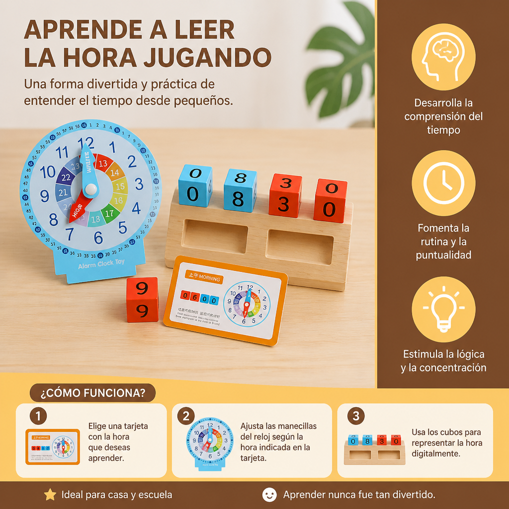 Juguete educativo Montessori para aprender la hora y el tiempo