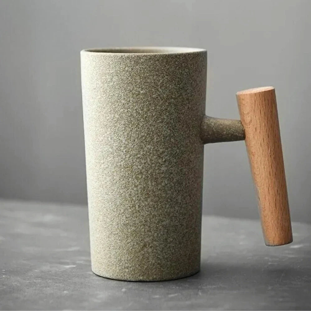 Taza De Diseño Nórdico - Taza De Cerámica Minimalista Con Asa De Madera